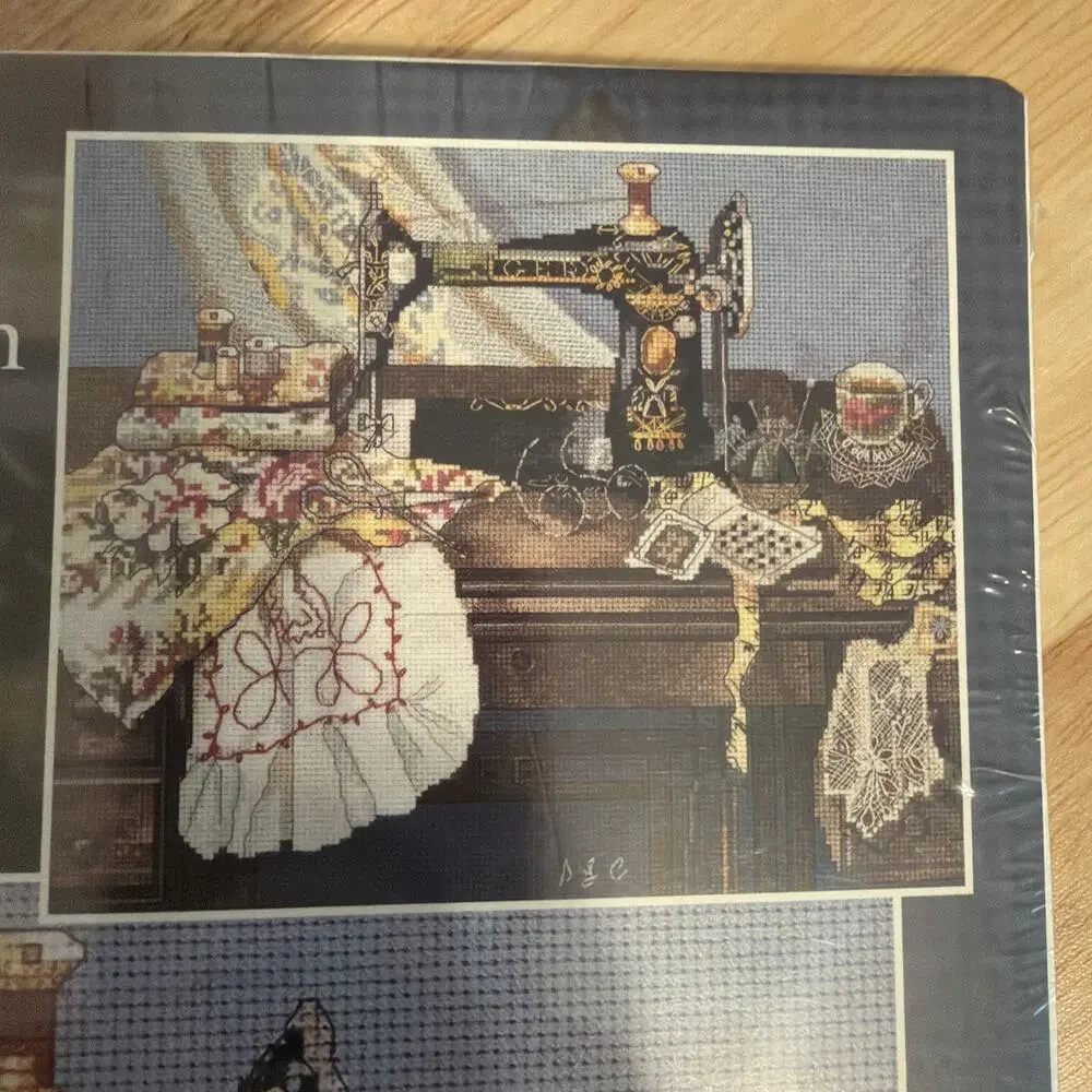 Counted Cross Stitch Sewing With Mama 12”x 10” Antique Sewing Machine Fabric VTG